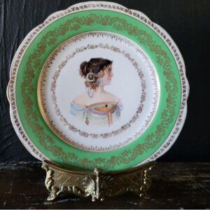 Antique Higgins & Seiter New York Female Portrait Cabinet Plate Made in Austria